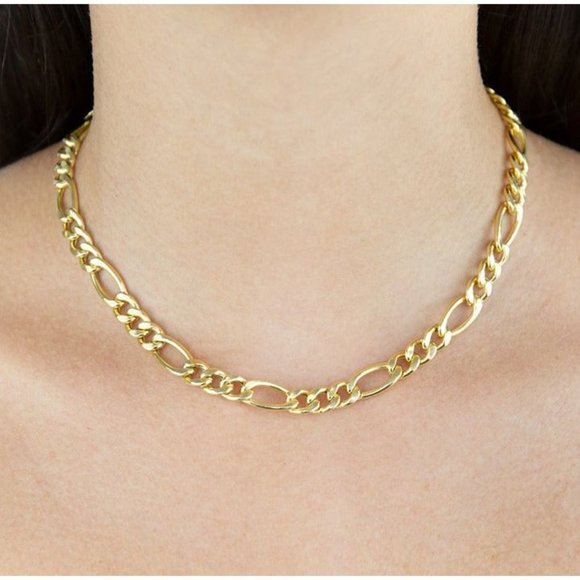 20" Womens 18K Gold Chain Link Necklace 20in Figaro Ladies Jewelry 18 Karat NEW - Picture 1 of 10